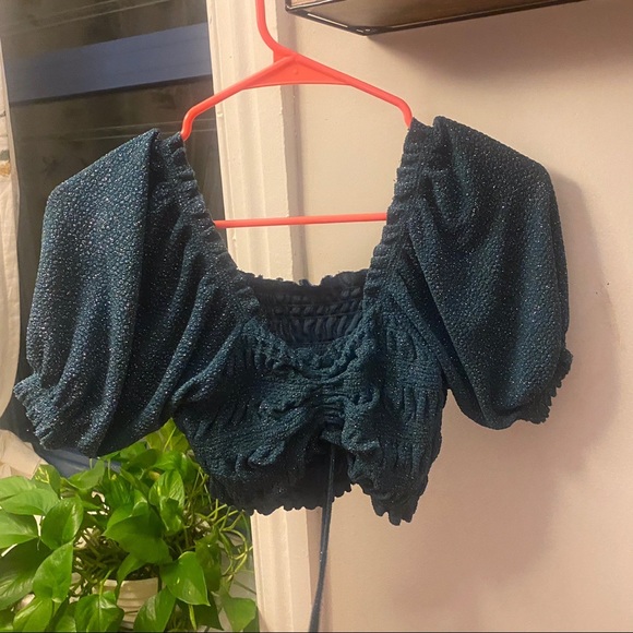 70s style sparkly green/blue crop top - Picture 1 of 3